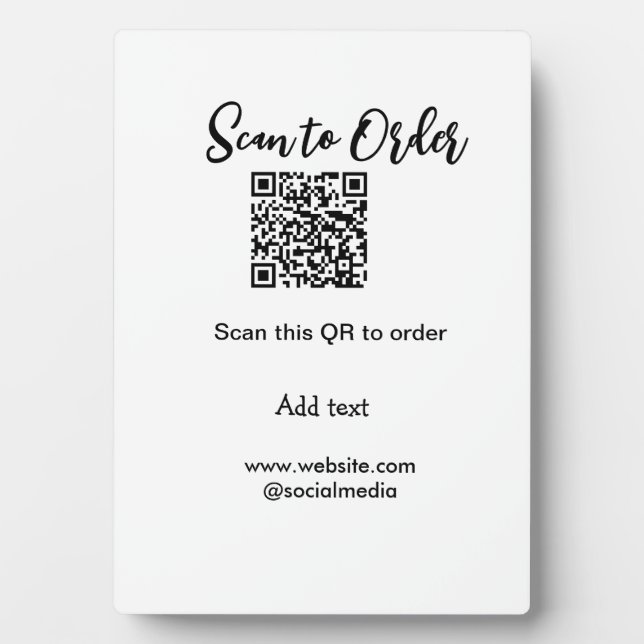 Scan to order scan QR code add website email  Plaque (Front)