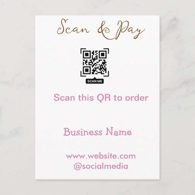 Scan to order scan QR code add website email  Postcard (Front)