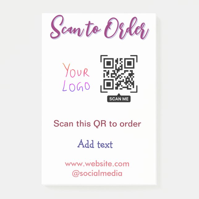 scan to order your logo website email Qr code pink Post-it Notes (Front)
