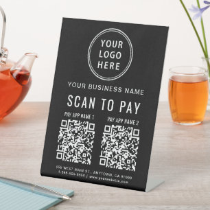 Scan to Pay 2 QR Codes Logo Black Pedestal Sign