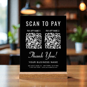 Scan to Pay 2 QR Codes Tabletop Black Acrylic Sign