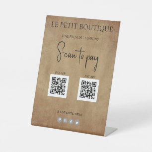 Scan to Pay 2 QR Codes Vintage Paper Pedestal Sign