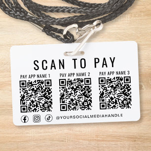 Scan to Pay 3 Payment QR Codes Social Media ID Badge