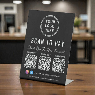 Scan to Pay 3 QR Codes Business Logo Pedestal Sign