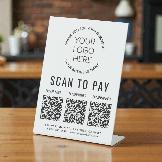 Scan to Pay 3 QR Codes Business Logo Pedestal Sign (Scan to Pay 3 QR Codes Business Logo Pedestal Sign)
