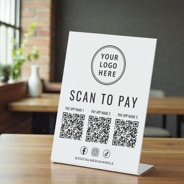 Scan to Pay 3 QR Codes Business Logo Social Media Pedestal Sign (Scan to Pay 3 QR Codes Business Logo Social Media Pedestal Sign)