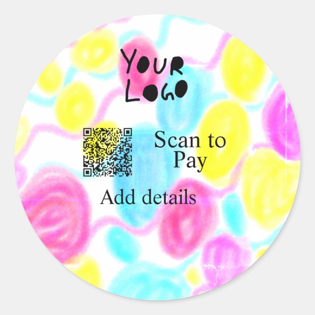 Scan to pay add Q R business logo rainbow watercol Classic Round Sticker (Front)