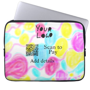 Scan to pay add Q R business logo rainbow watercol Laptop Sleeve