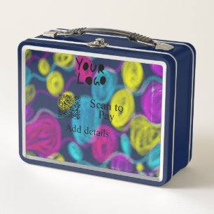 Scan to pay add Q R business logo rainbow watercol Metal Lunch Box