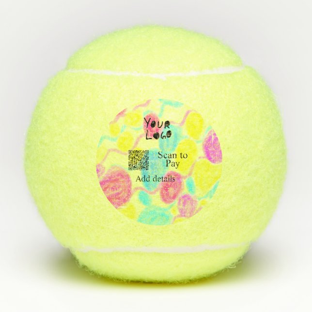 Scan to pay add Q R business logo rainbow watercol Tennis Balls (Front)