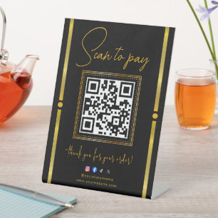 Scan to Pay Black & Gold Logo Payment QR Codes Pedestal Sign