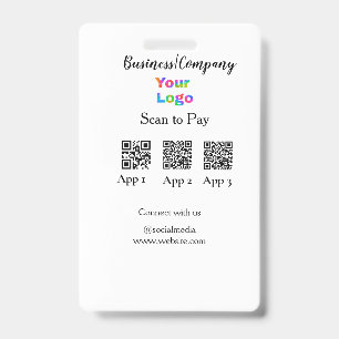 Scan to pay business logo Q R code social media  ID Badge