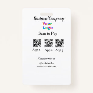 Scan to pay business logo Q R code social media  ID Badge
