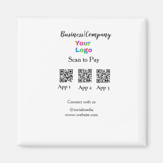 Scan to pay business logo Q R code social media  Magnet (Front)