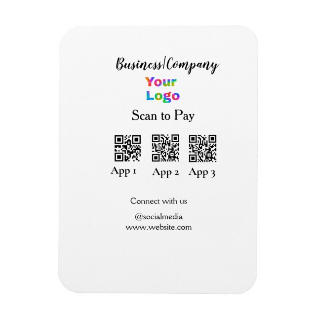 Scan to pay business logo Q R code social media  Magnet (Vertical)