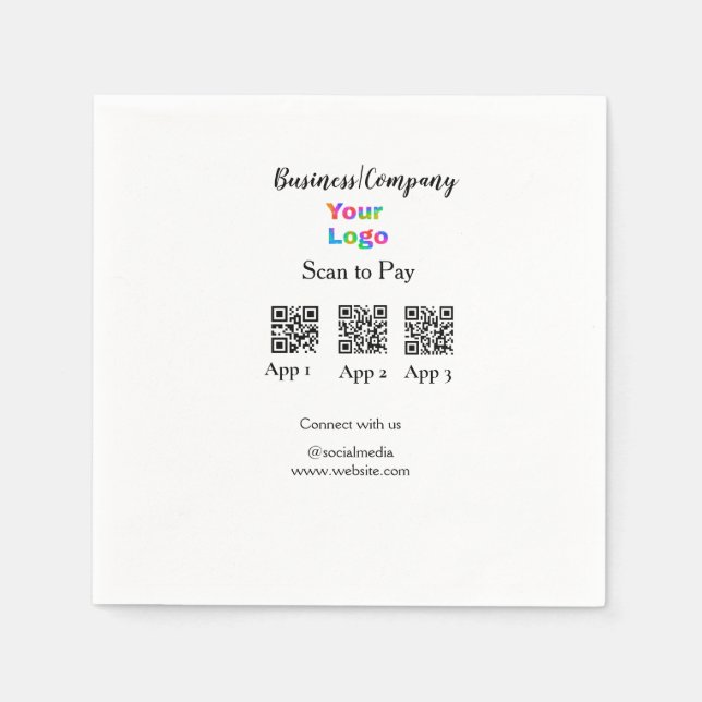 Scan to pay business logo Q R code social media  Napkin (Front)