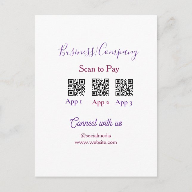 Scan to pay business logo Q R code social media  Postcard (Front)
