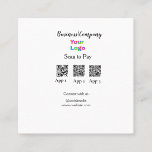 Scan to pay business logo Q R code social media  Square Business Card