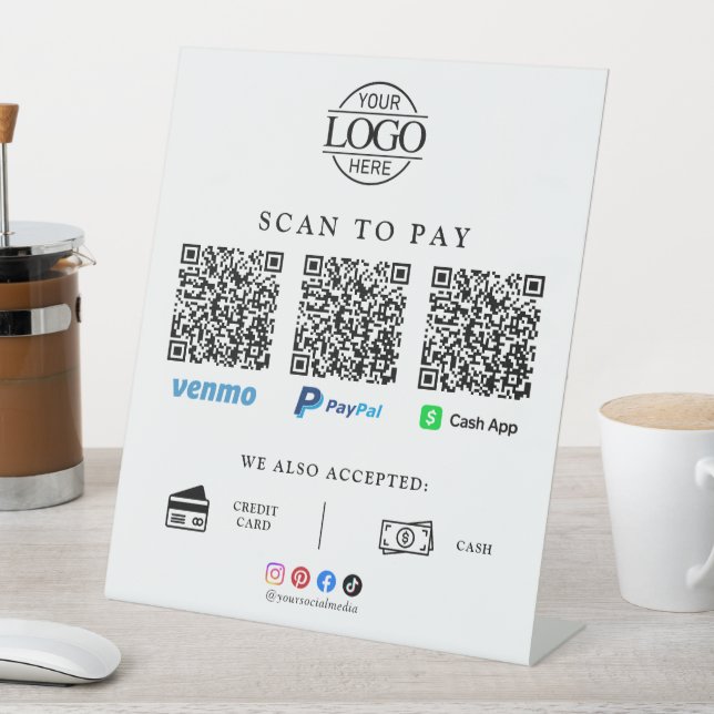 Scan To Pay Business Logo Qr Code Payment Pedestal Sign (In SItu)
