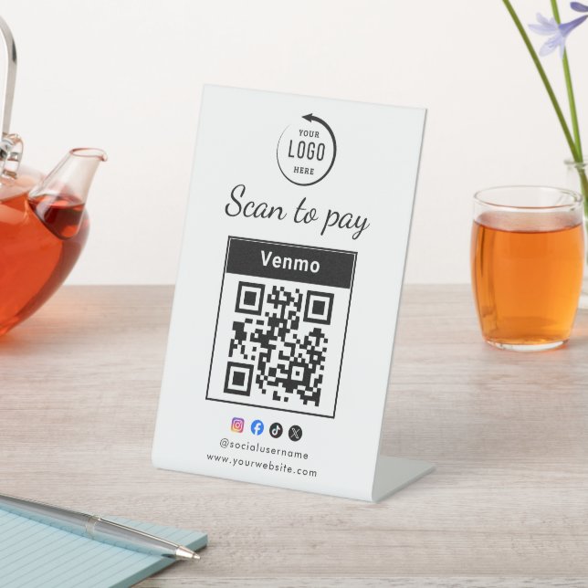 Scan To Pay Business Logo Qr Code Pedestal Sign (In SItu)