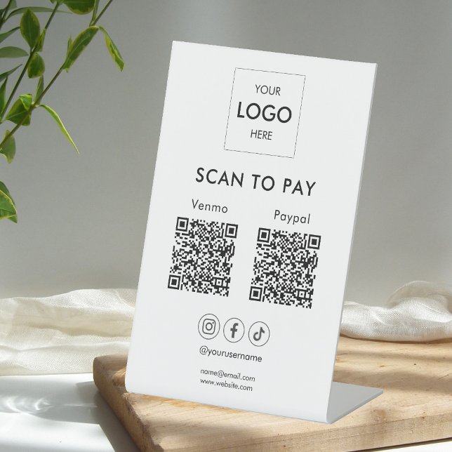 Scan To Pay Business Logo Qr Code Pedestal Sign (Creator Uploaded)