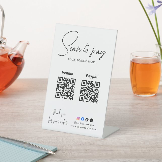 Scan To Pay Business Logo Qr Code Pedestal Sign (In SItu)