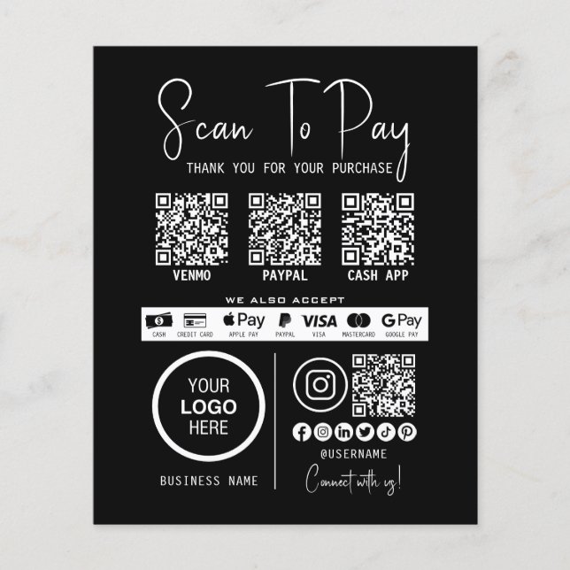 Scan To Pay Business Qr Code Payment Modern Black (Front)