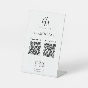 Scan To Pay Business Qr Code Script Monogram Pedestal Sign