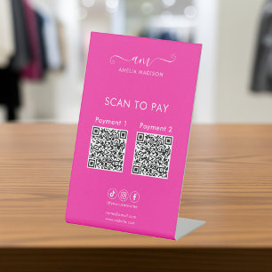 Scan To Pay Business Qr Code Vibrant Pink Pedestal Sign