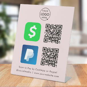 Scan to Pay CashApp Paypal QR Code Payment Pink Pedestal Sign