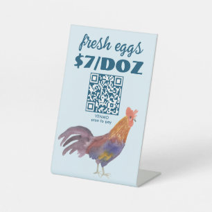SCAN TO PAY Eggs for Sale QR Watercolor Chicken Pedestal Sign