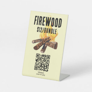 SCAN TO PAY Firewood for sale QR Code Watercolor Pedestal Sign