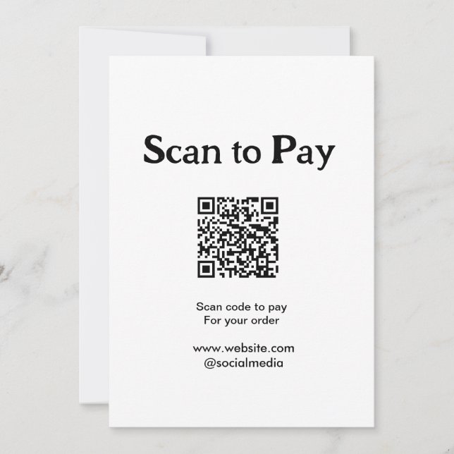 Scan to pay for order QR code add website social m Invitation (Front)