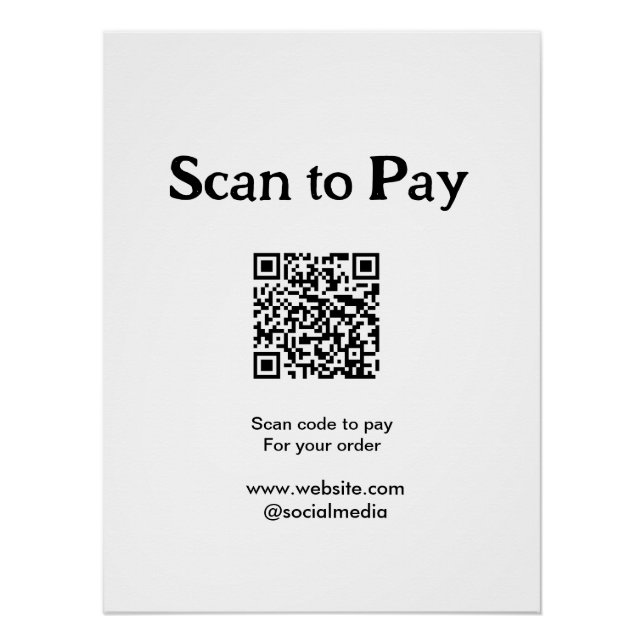 Scan to pay for order QR code add website social m Poster (Front)