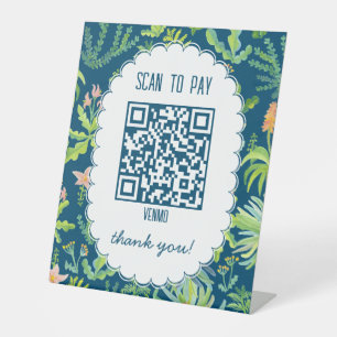 SCAN TO PAY Jungle Garden Watercolor Custom QR Pedestal Sign