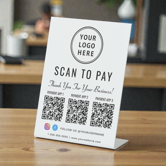 Scan to Pay Logo 3 Payment QR Codes Pedestal Sign (Scan to Pay Logo 3 Payment QR Codes Pedestal Sign)