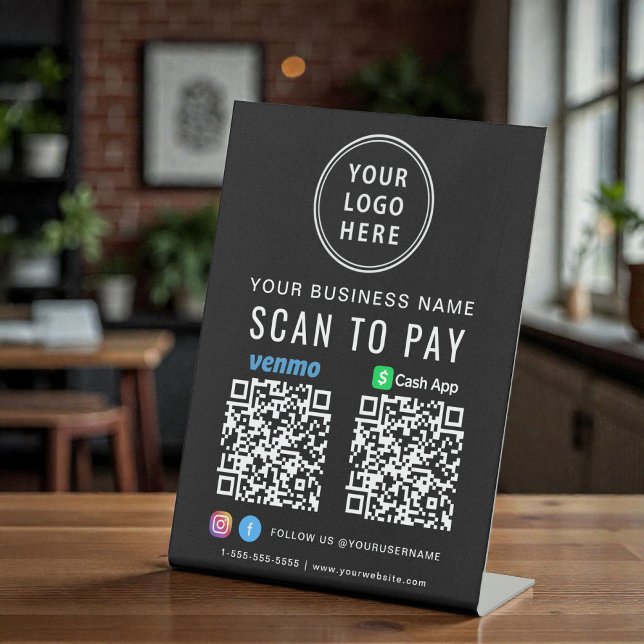 Scan to Pay Logo CashApp Venmo QR Codes Black Pedestal Sign (Scan to Pay Logo CashApp Venmo QR Codes Black Pedestal Sign)