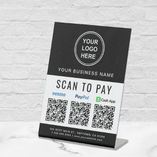 Scan to Pay Logo Paypal Venmo CashApp QR Codes Pedestal Sign