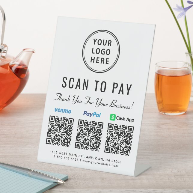 Scan to Pay Logo Paypal Venmo CashApp QR Codes Pedestal Sign (In SItu)