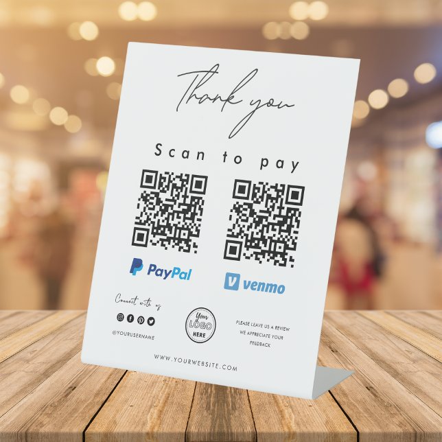 Scan to Pay Logo Paypal Venmo QR Code Thank you Pedestal Sign (Creator Uploaded)