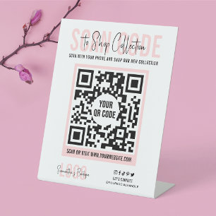 Scan To Pay or Shop Feminine Pink Modern QR Code Pedestal Sign