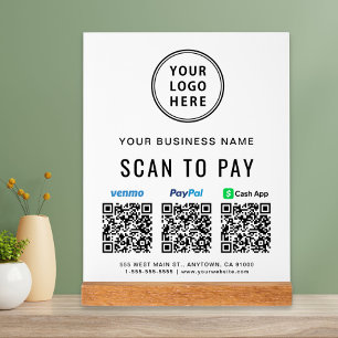 Scan to Pay Paypal Venmo CashApp QR Codes Logo Acrylic Sign