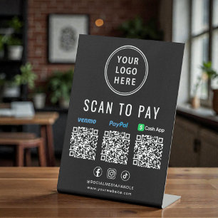 Scan to Pay Paypal Venmo CashApp QR Codes Logo Pedestal Sign