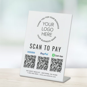 Scan to Pay Paypal Venmo CashApp QR Codes Logo Pedestal Sign