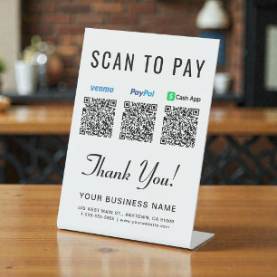 Scan to Pay Paypal Venmo CashApp QR Codes Pedestal Sign