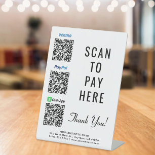 Scan to Pay Paypal Venmo CashApp QR Codes Pedestal Sign