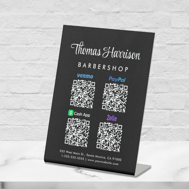 Scan to Pay Paypal Venmo CashApp Zelle QR Code  Pedestal Sign (A QR code sign to effortlessly connect your customers to your payment platforms)