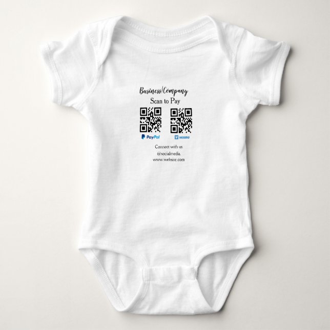 Scan to pay q r code paypal venmo add your website baby bodysuit (Front)