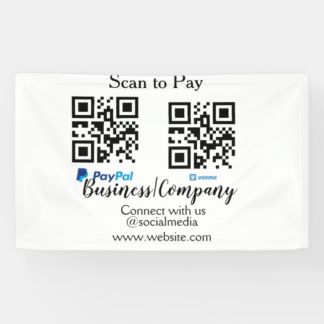 Scan to pay q r code paypal venmo add your website banner (Horizontal)