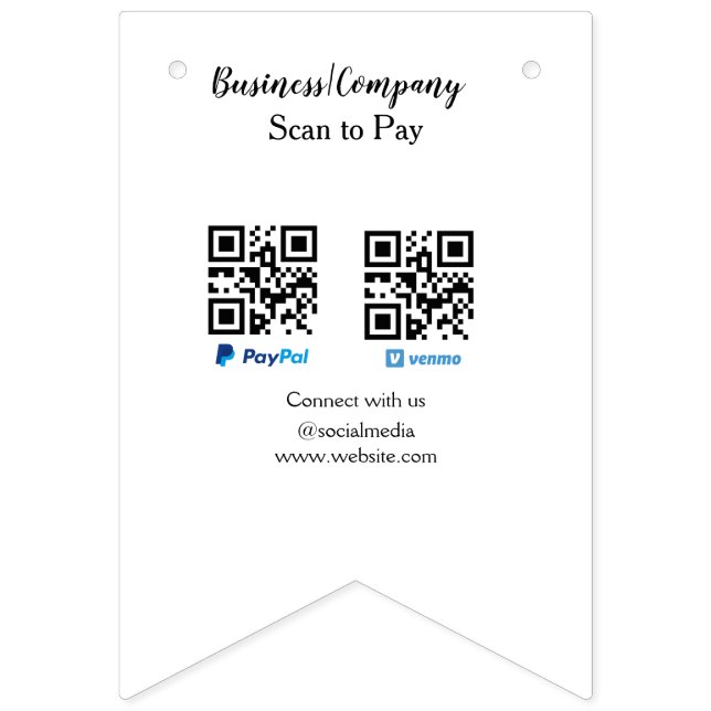 Scan to pay q r code paypal venmo add your website bunting  (First Flag)